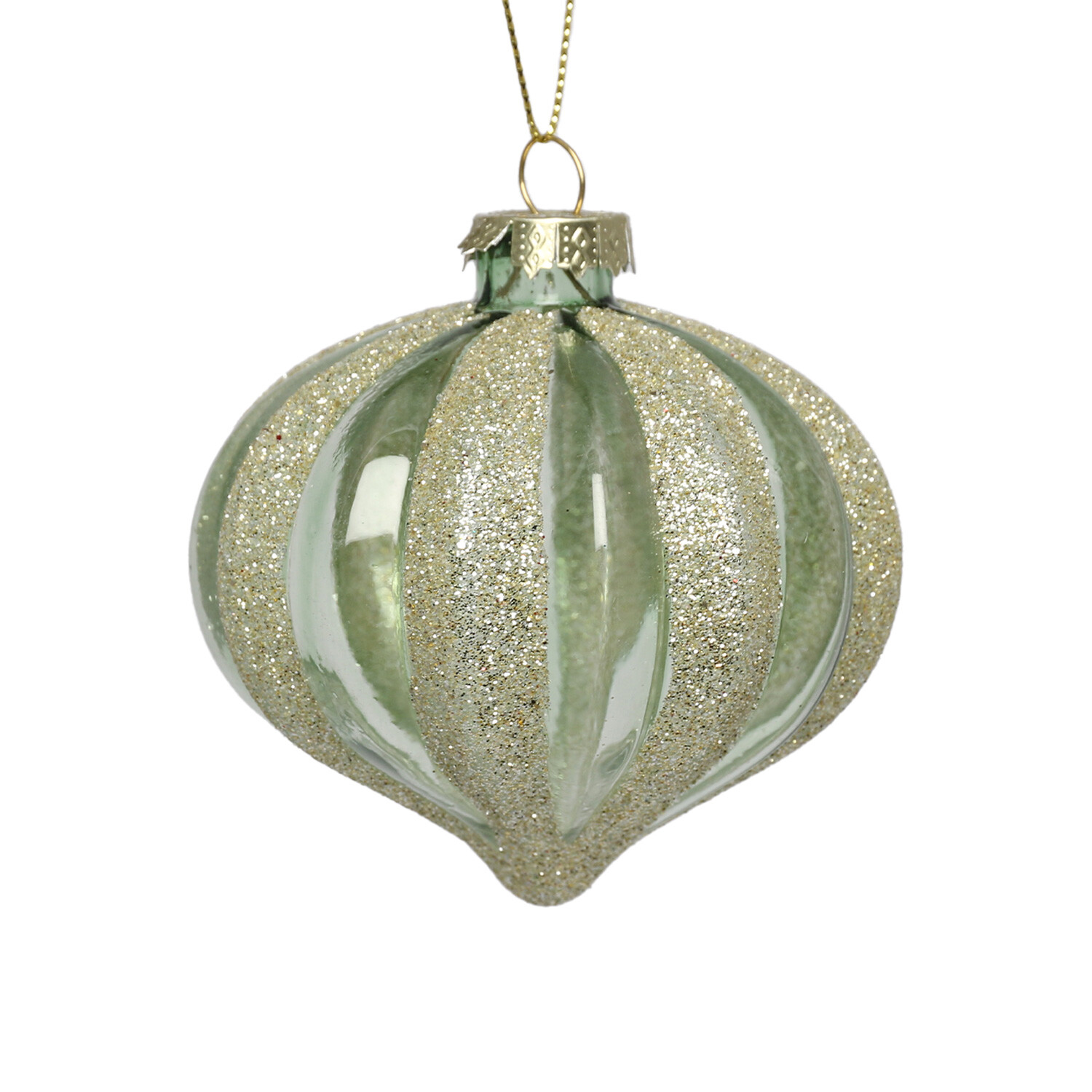 Royal Emerald Clear and Champagne Glitter Bauble Single Ornament in Assorted Style Image 2