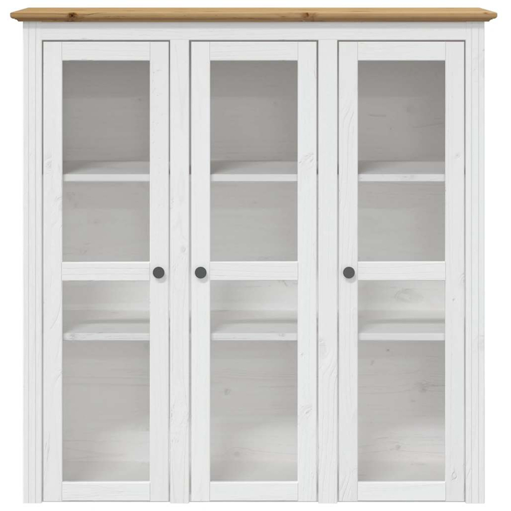 vidaXL 6 Door 3 Drawer White and Brown Solid Pine Wood Glass Highboard Image 4