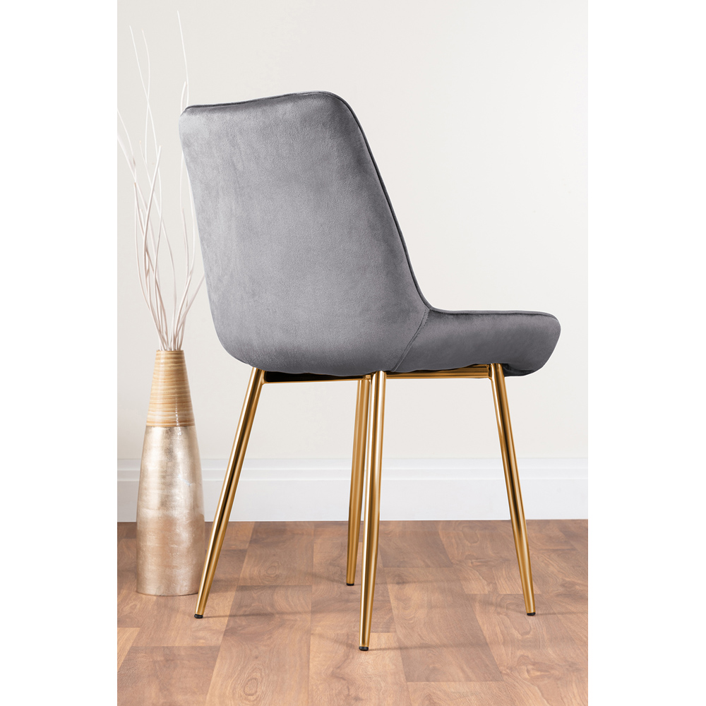 Furniturebox Cesano Set of 2 Grey and Gold Velvet Dining Chair Image 4
