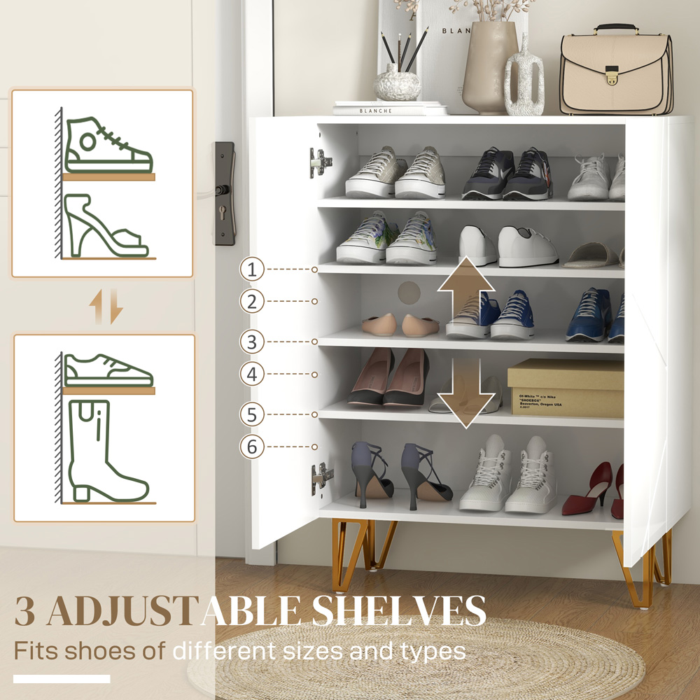 HOMCOM 2 Door White Shoe Soft Close Storage Cabinet Image 4