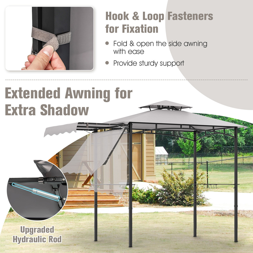 Costway 3.1 x 1.5m Grey Outdoor Grill Gazebo with Side Awning Image 5