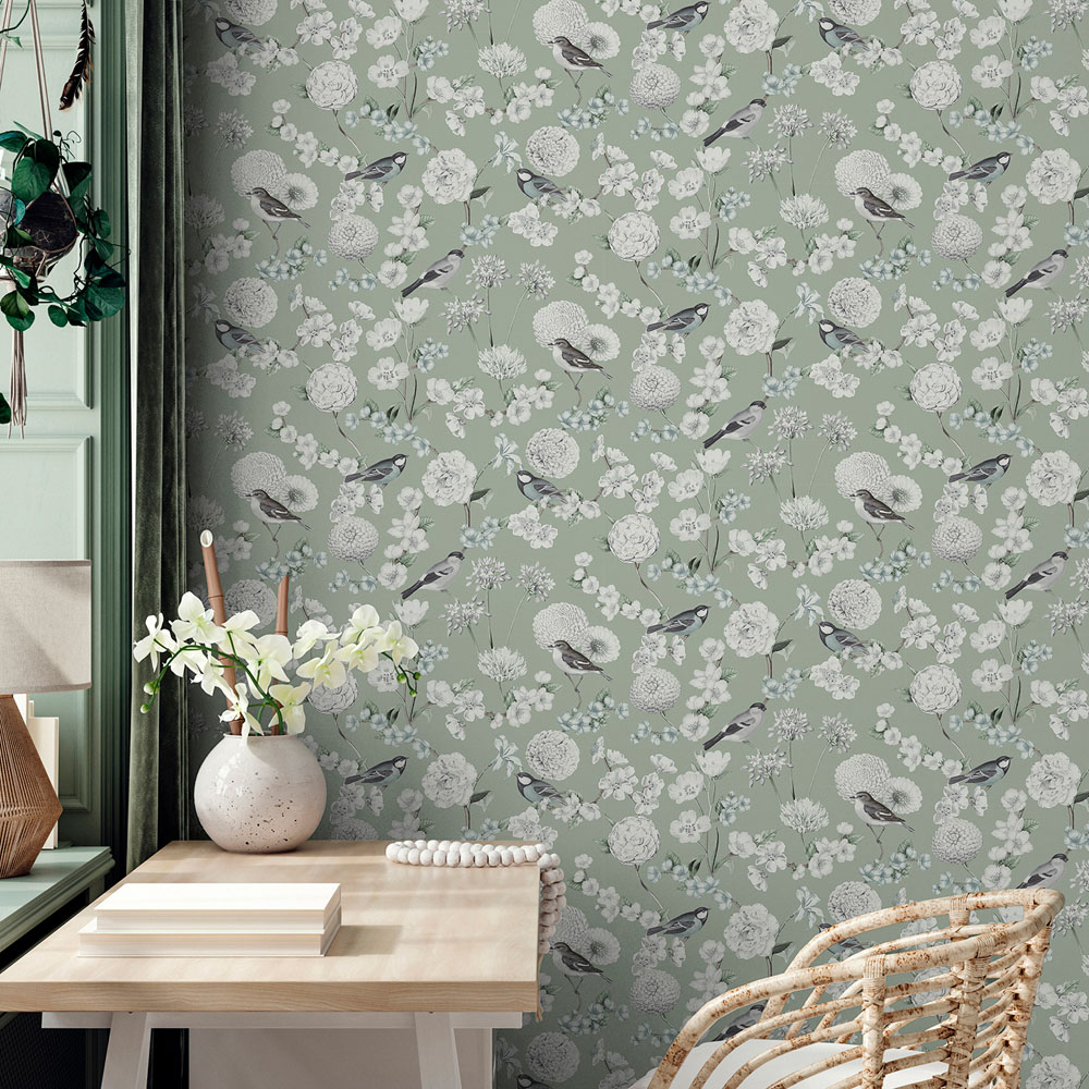 Muriva Avery Floral Green Wallpaper Image 5