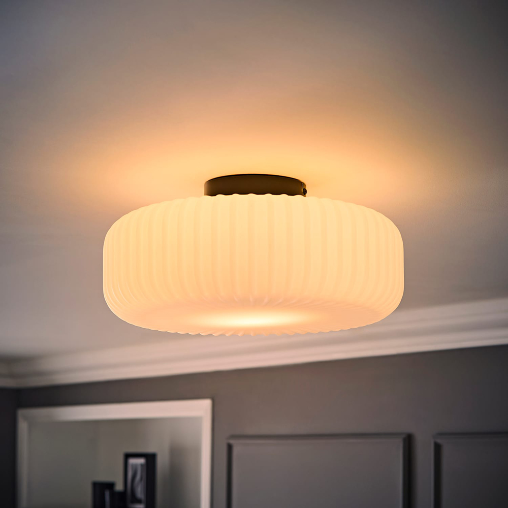ValueLights Calpe Matte Black Frosted Glass Flush Ceiling Light with Bulb Image 2
