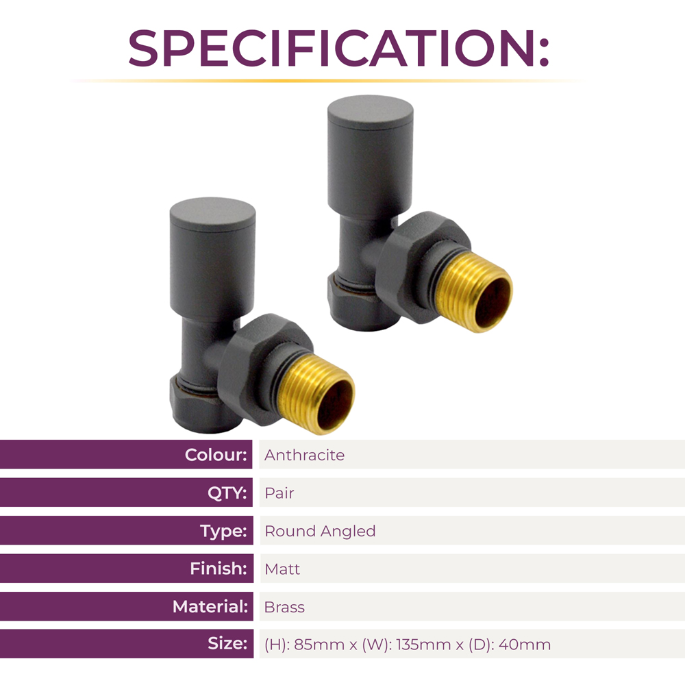 Go Bathrooms Anthracite Angled Radiator Valves Set 15mm Image 3