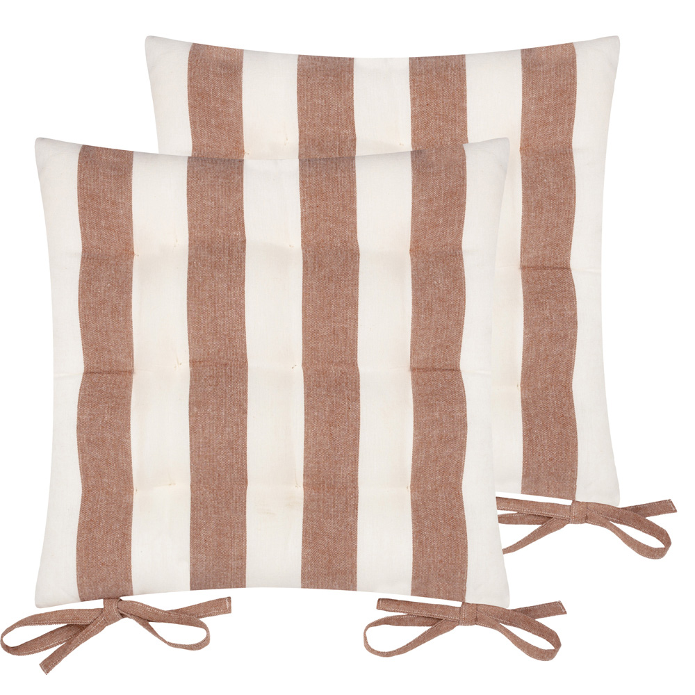 Yard Hayle Pecan Striped Cotton Seat Pad 40 x 40cm 2 Pack Image 3
