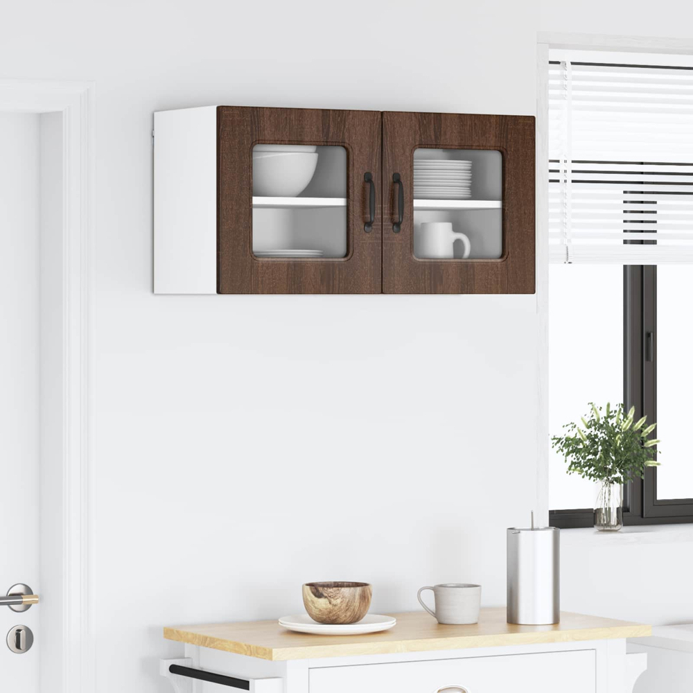 vidaXL Kalmar Single Glass Door Brown Oak Wall Mounted Kitchen Cabinet Set of 2 Image 9