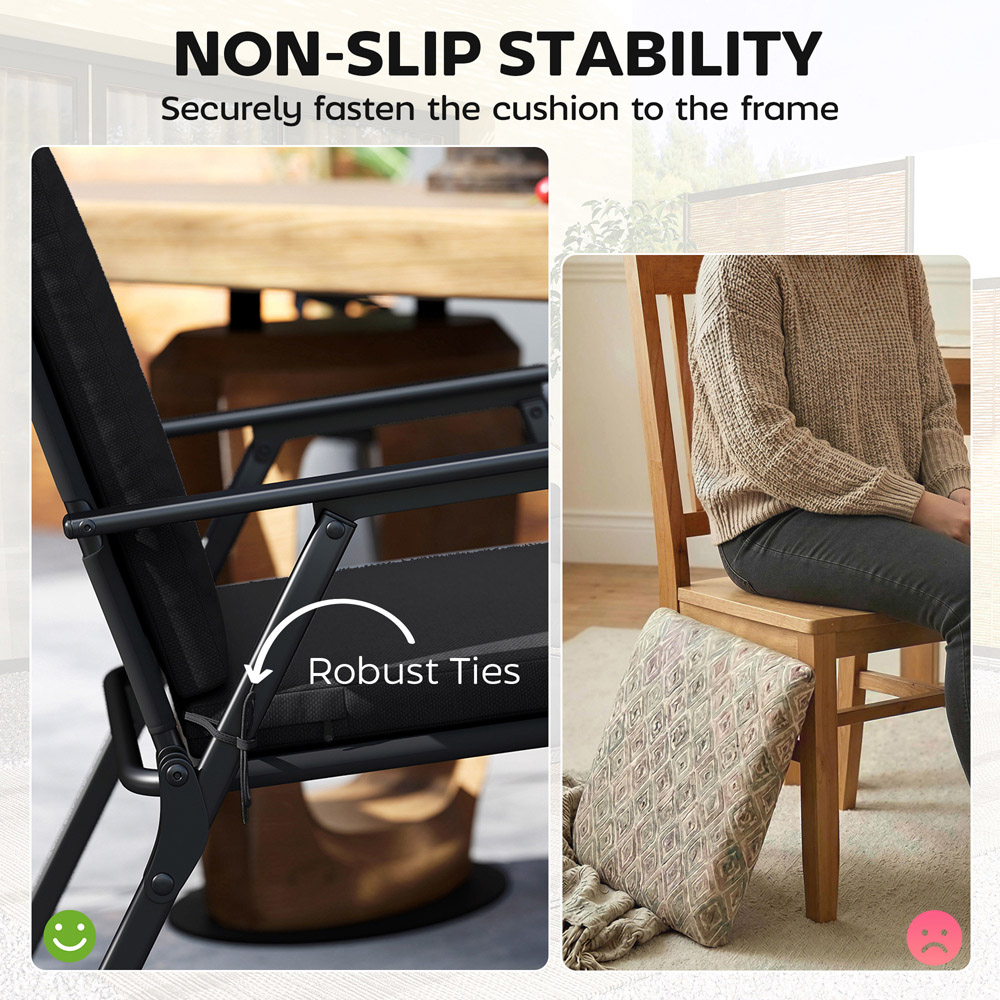 Outsunny Black Waterproof Garden Chair Cushion 50 x 50cm 2 Pack Image 6