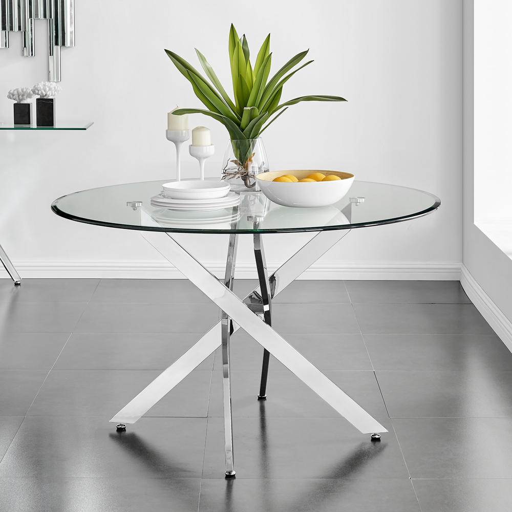 Furniturebox Arona Valera 4 Seater Round Dining Set Black and Chrome Image 2