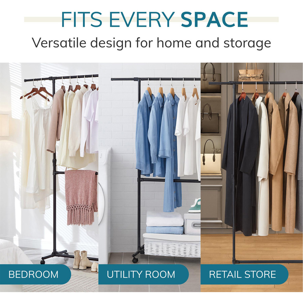 House Of Home Black Adjustable Double Clothes Rail Image 4