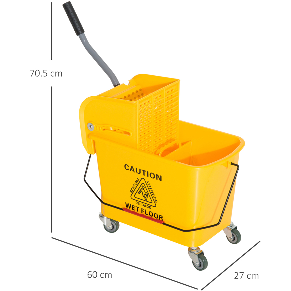 HOMCOM Yellow Wringer Handle Mop and Bucket Set on Wheels 20L Image 9