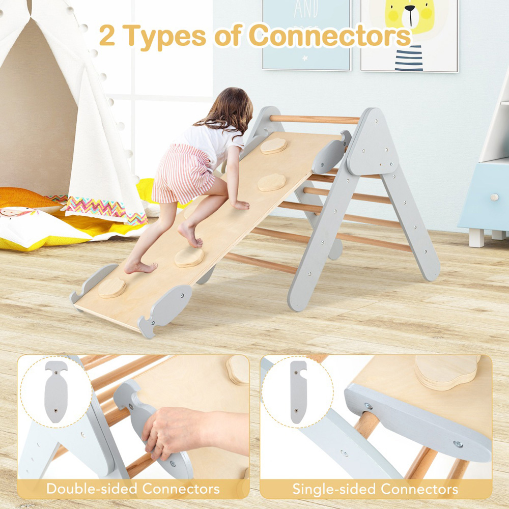Costway 5-in-1 Kids Grey Triangle Climbing Toy with Arch Ramp Image 5