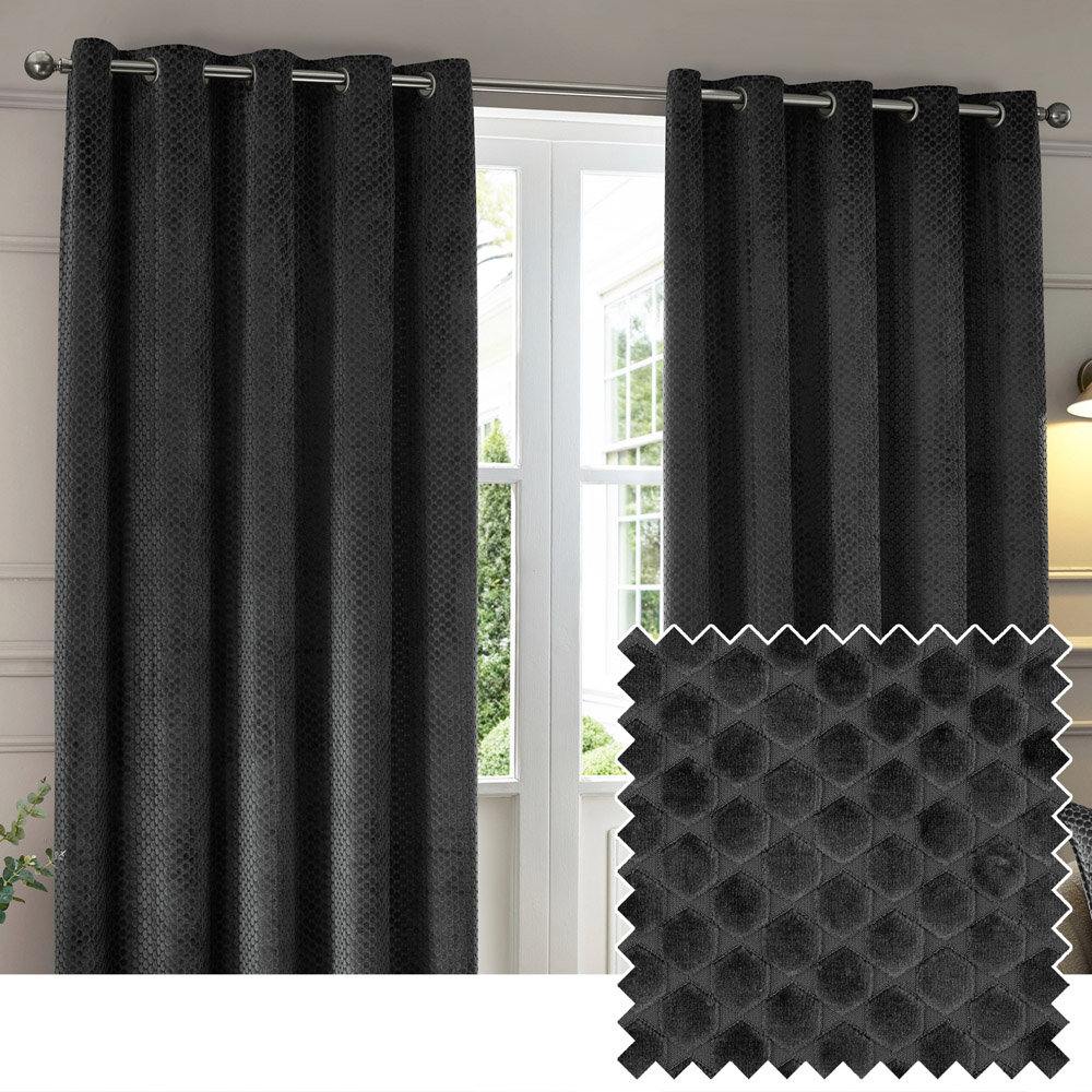 Paoletti Neptune Charcoal Fully Lined Velvet Eyelet Curtains 117 x 183cm Image 5