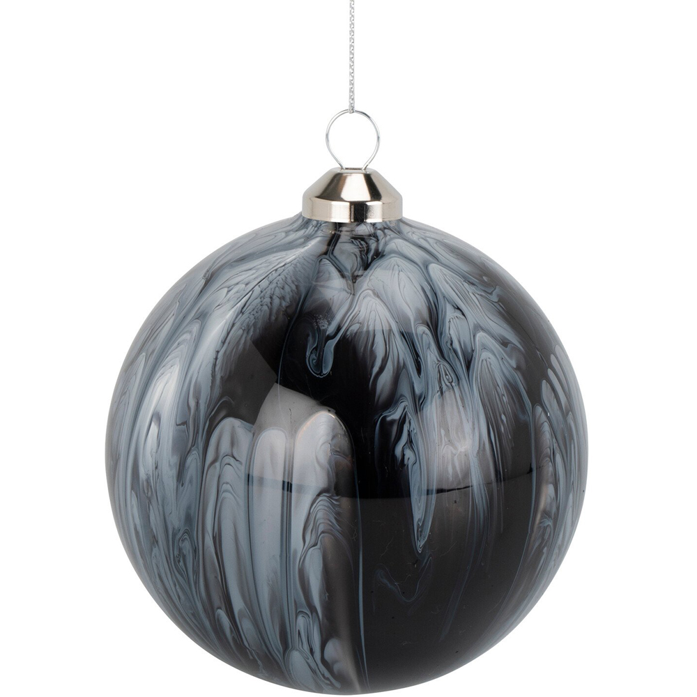 Midnight Fantasy Black Marble Effect Glass Bauble Single Ornament Image