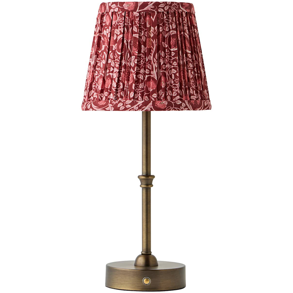ValueLights Lowe Burgundy Floral Pleated Shade Brass Rechargeable Table Lamp with Bulb Image 1