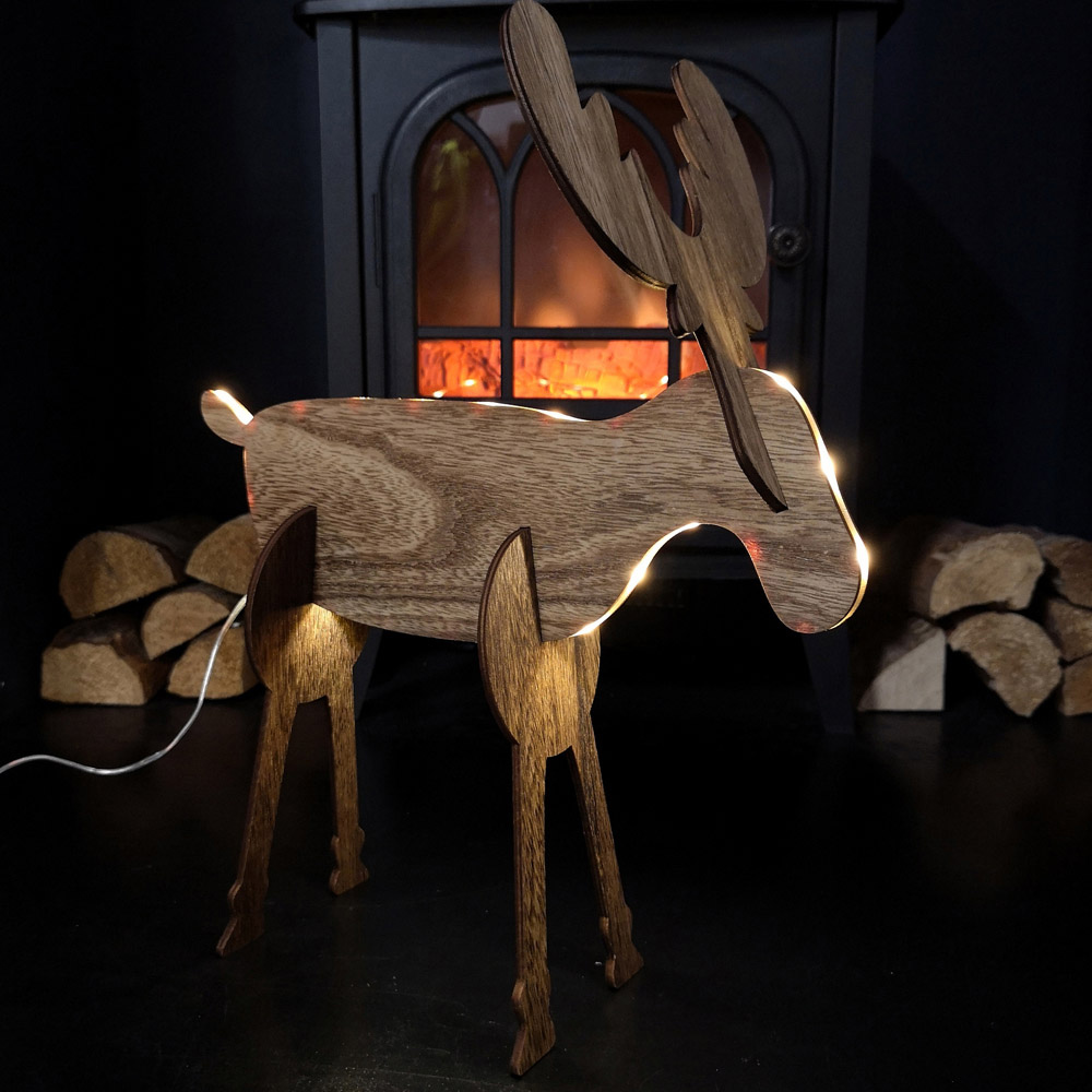 Samuel Alexander 3D Wooden Reindeer LED Christmas Decoration 39cm Image 1