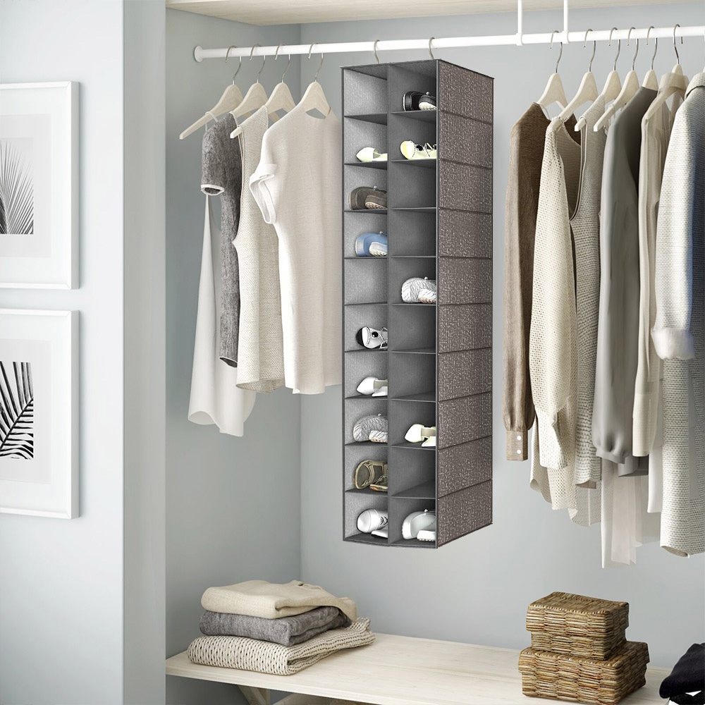 H&O Direct 10 Tier Grey Hanging Shoe Organiser Image 2
