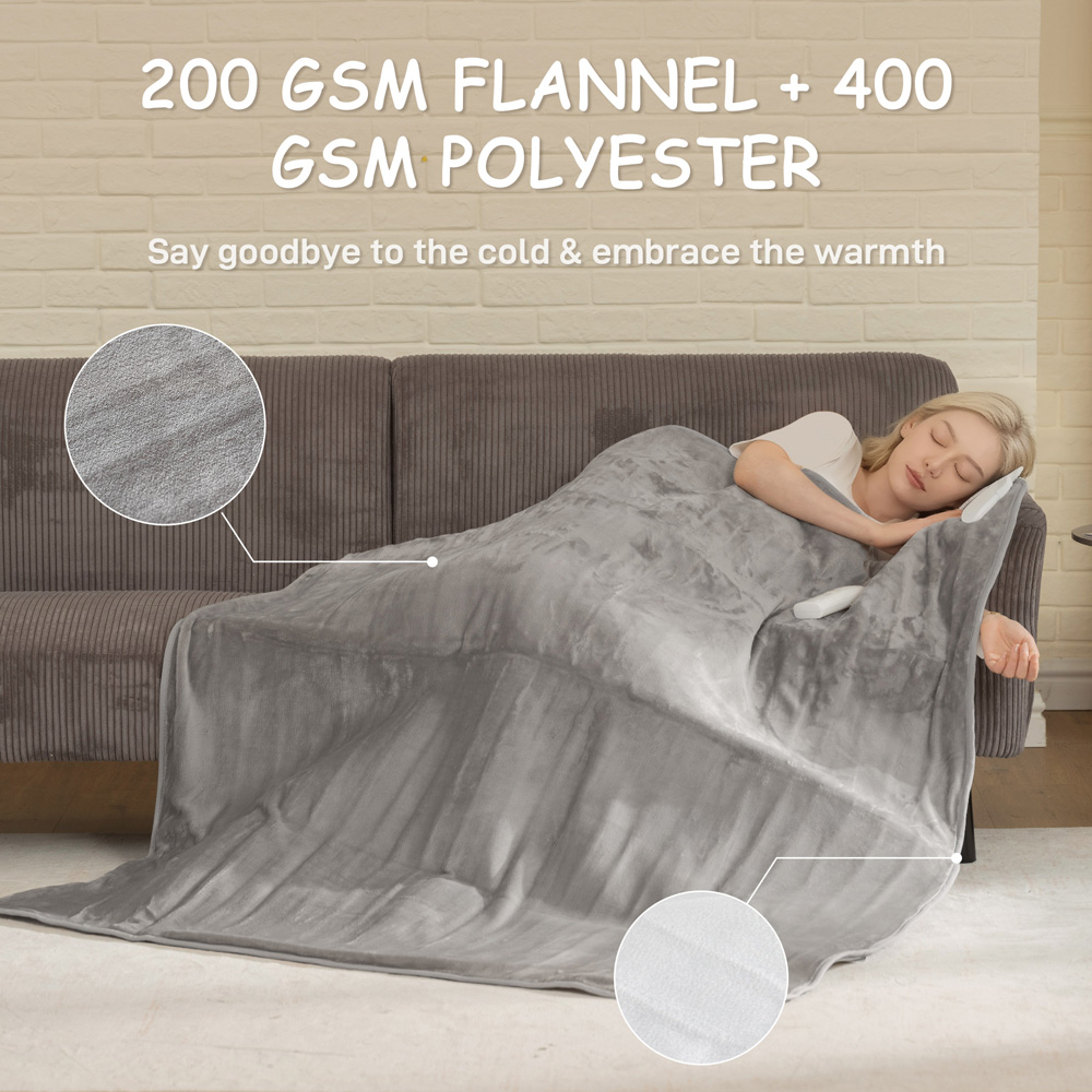 HOMCOM Grey Flannel Fabric Electric Blanket Image 8