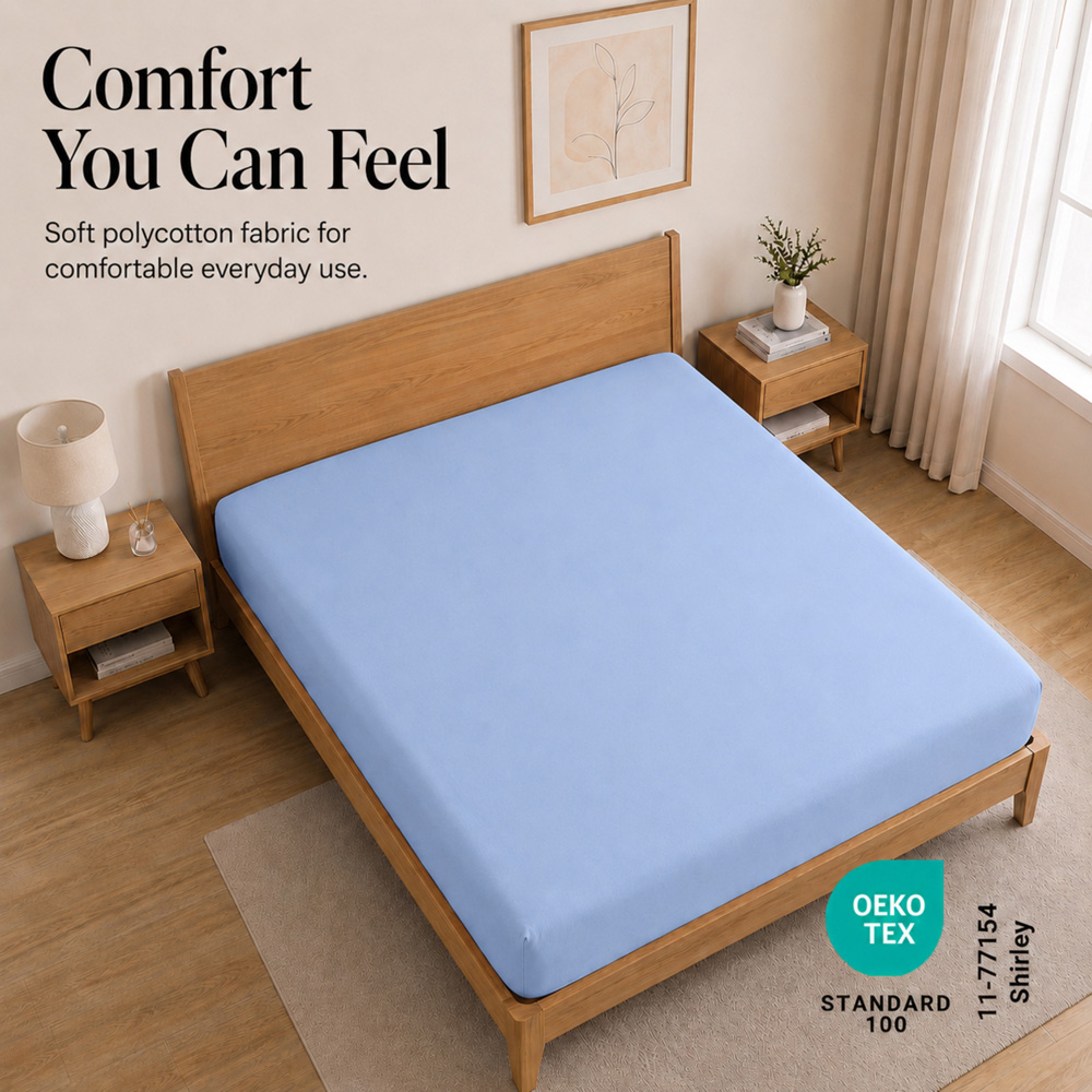 MHG Living King Size Light Blue 30cm Deep Pocket Fitted Sheet with 2 Pillowcase Image 3