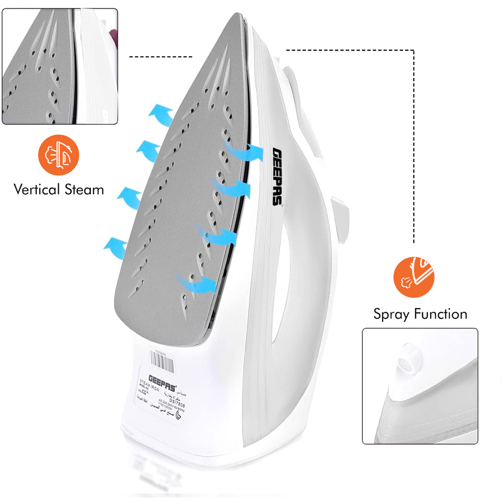 Geepas GSI7808 White Fast Heat Up Steam Iron 1300W Image 5