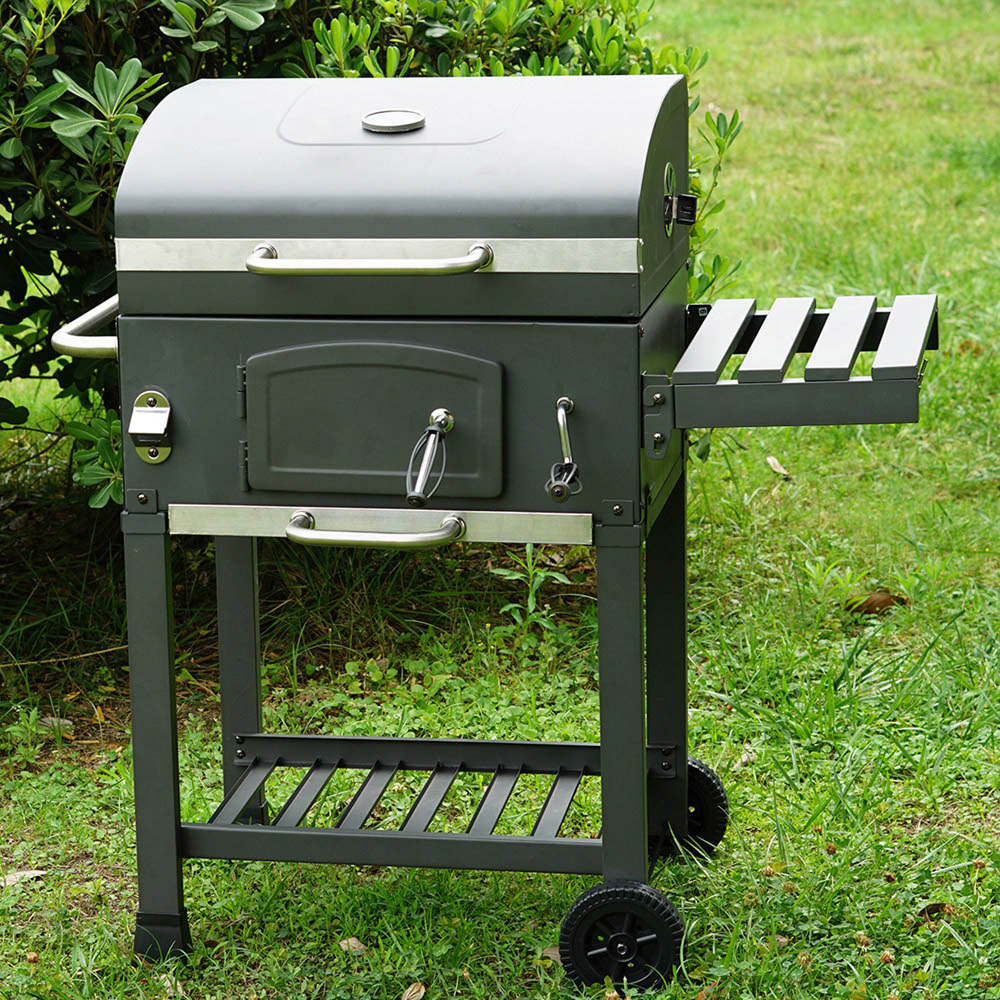Eurotrade Black Rectangular Garden Charcoal Barbeque Grill with Trolley Wheels Image 6