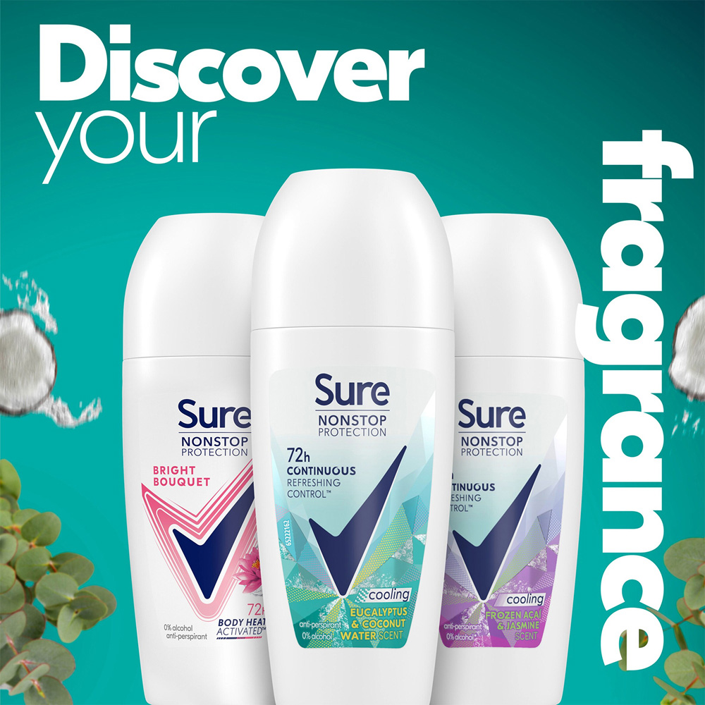 Sure Women Nonstop Protection Eucalyptus and Coconut Antiperspirant Deo 50ml 6 Pack Image 6