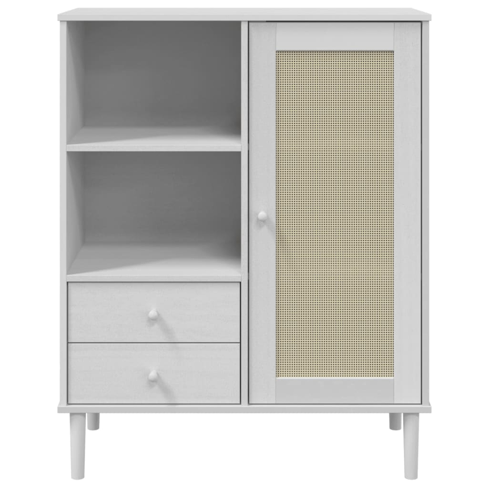 vidaXL Senja Single Door 2 Drawer 2 Shelf White Solid Pine Wood Rattan Look Highboard Image 5