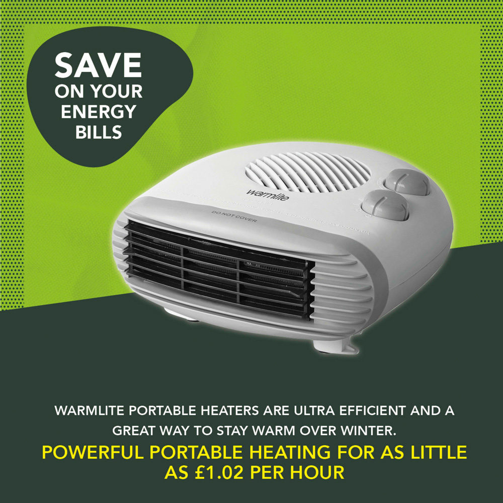 Warmlite White Portable Flat Fan Heater with Adjustable Thermostat 2000W Image 4