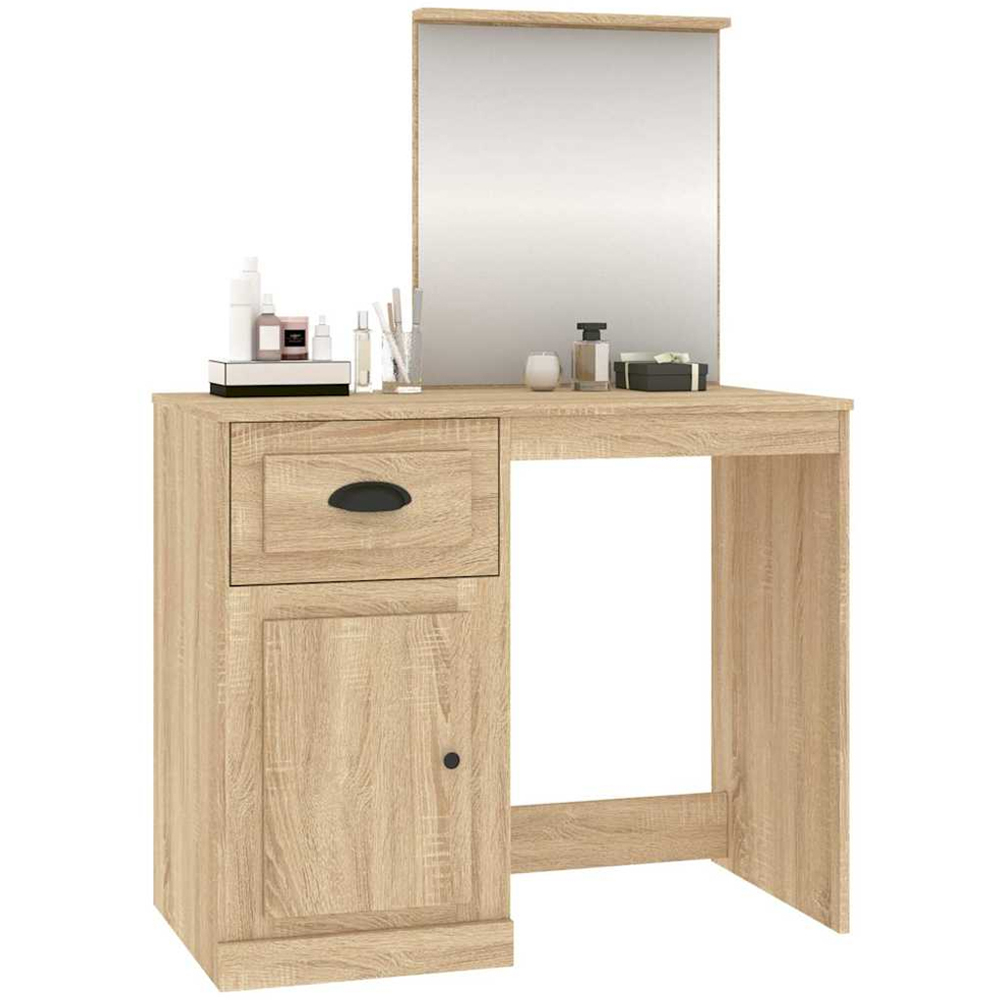 vidaXL Single Door Single Drawer Sonoma Oak Dressing Table with Mirror Image 4