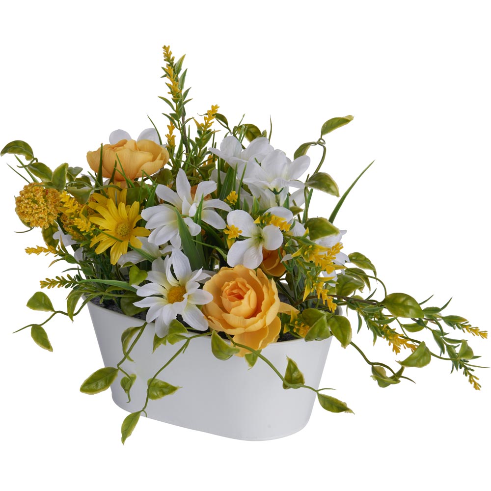 Wilko Faux Flowers in Window Box Yellow & White Mix Image 1