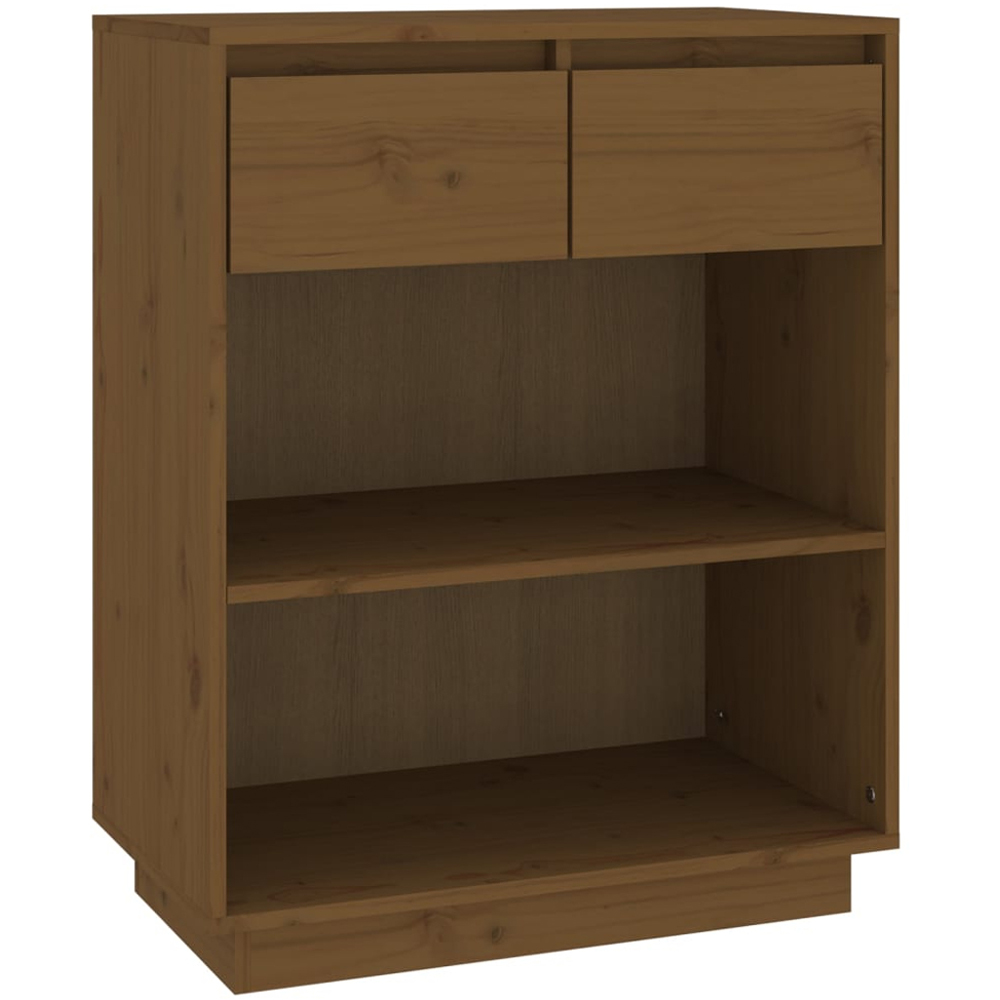vidaXL 2 Drawer 2 Open Shelf Honey Brown Solid Pinewood Console Cabinet Image 2