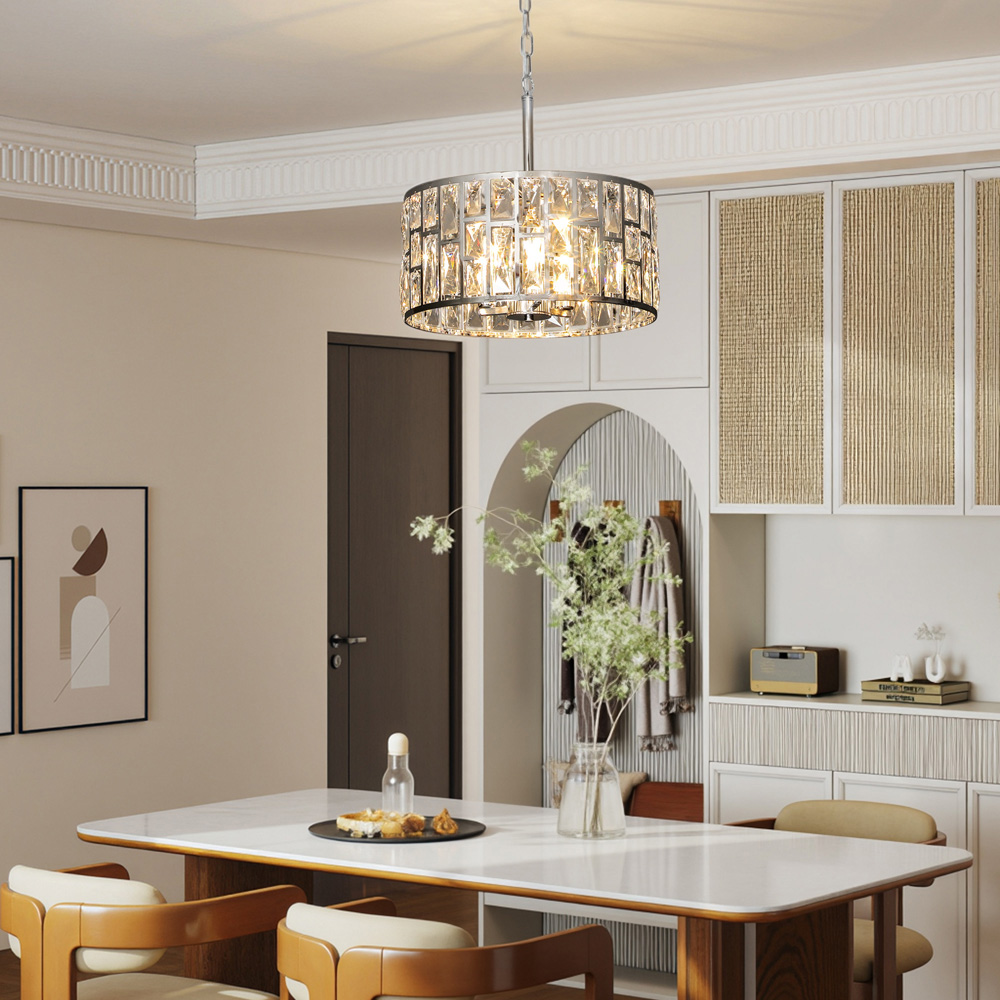 HOMCOM Modern Flush Crystal Chandelier Mount Ceiling Light Image 4