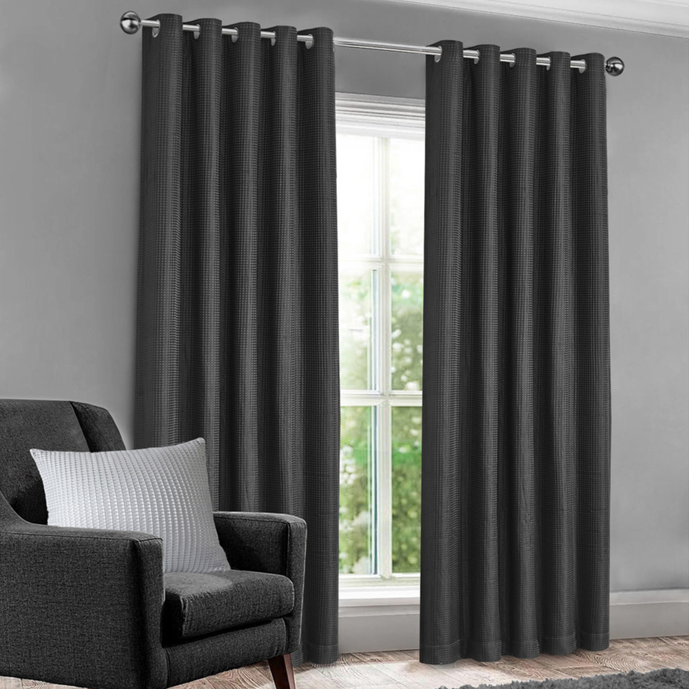 Velosso Waffle Charcoal Blackout Curtains 228 x 228cm Image 1