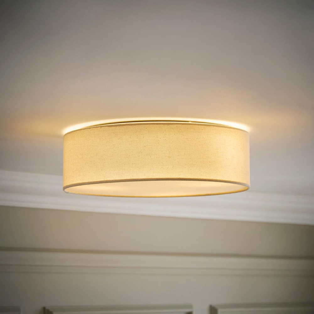 ValueLights Gwen White Linen Shade with Diffuser LED Flush Ceiling Light with Bulb Image 6