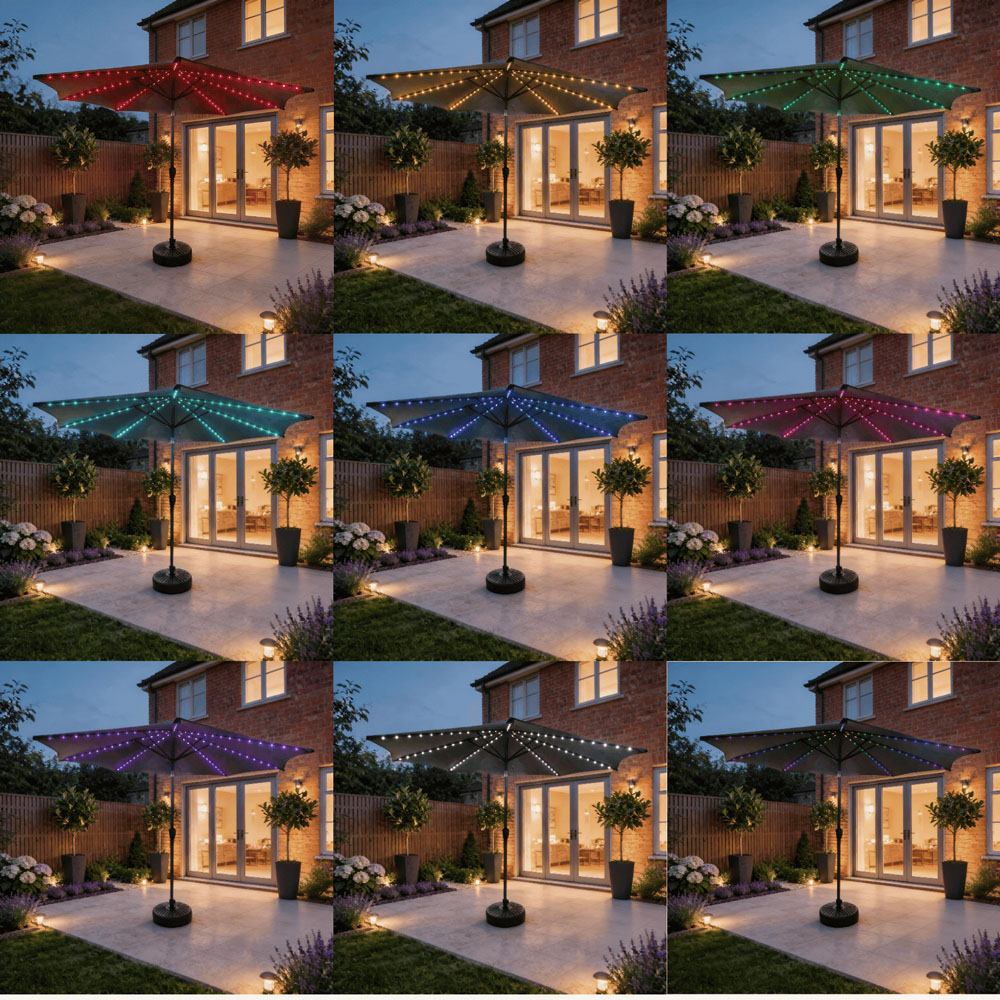 Home Source Soletta Grey Solar LED Crank and Tilt Parasol 3m Image 6