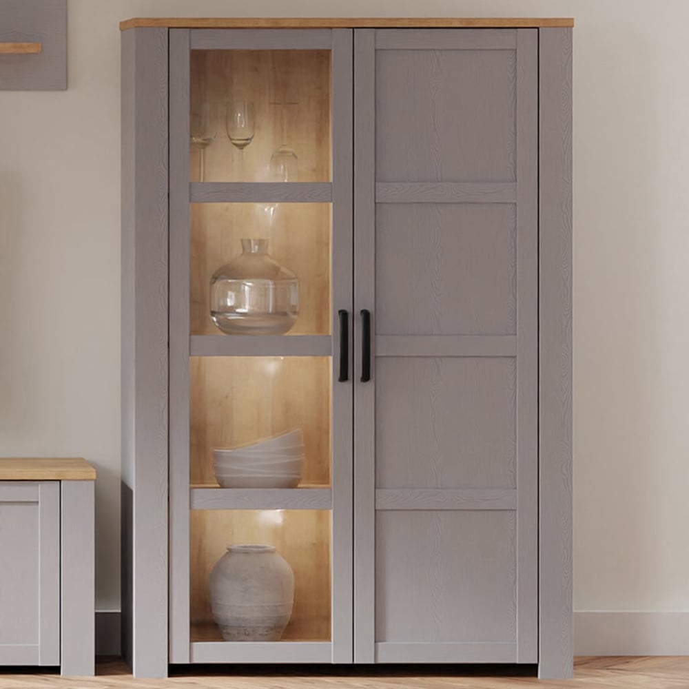 Florence Bohol 2 Door Grey Riviera Oak Display Cabinet Image 1