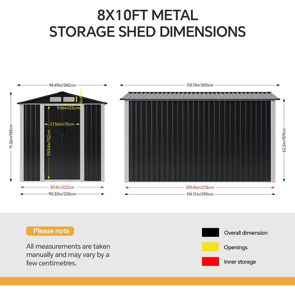 Living and Home 8 x 10ft Black Metal Apex Garden Storage Shed Image 8