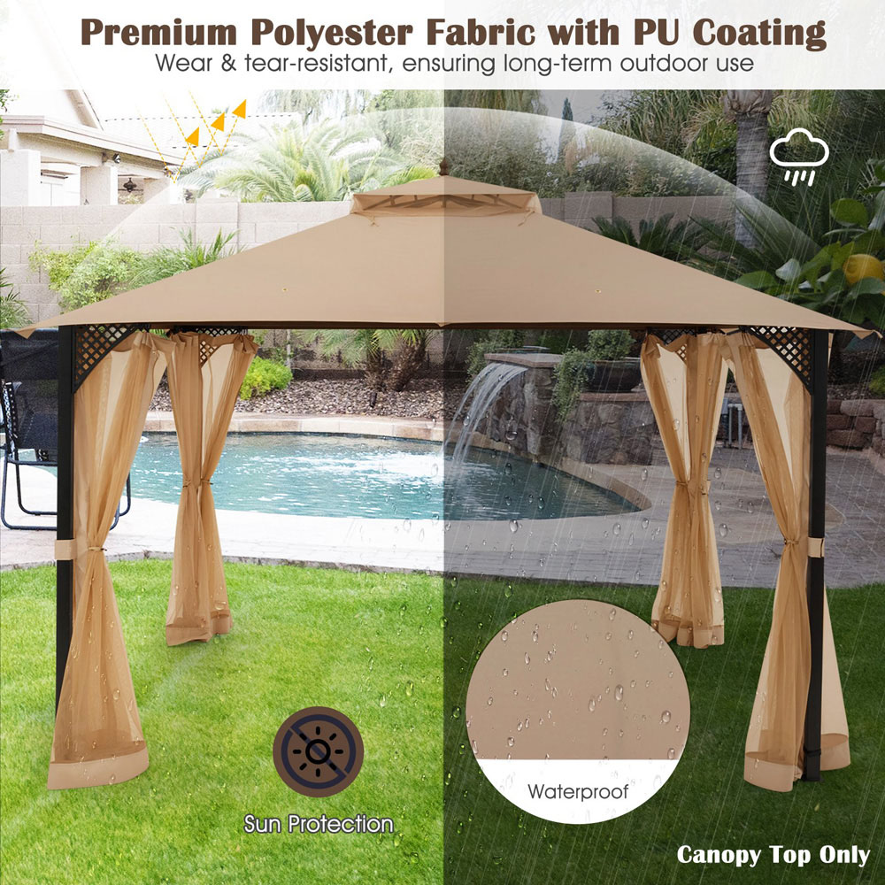 Costway 368 x 303cm Brown Gazebo Replacement Top with Air Vent and Drainage Holes Image 7