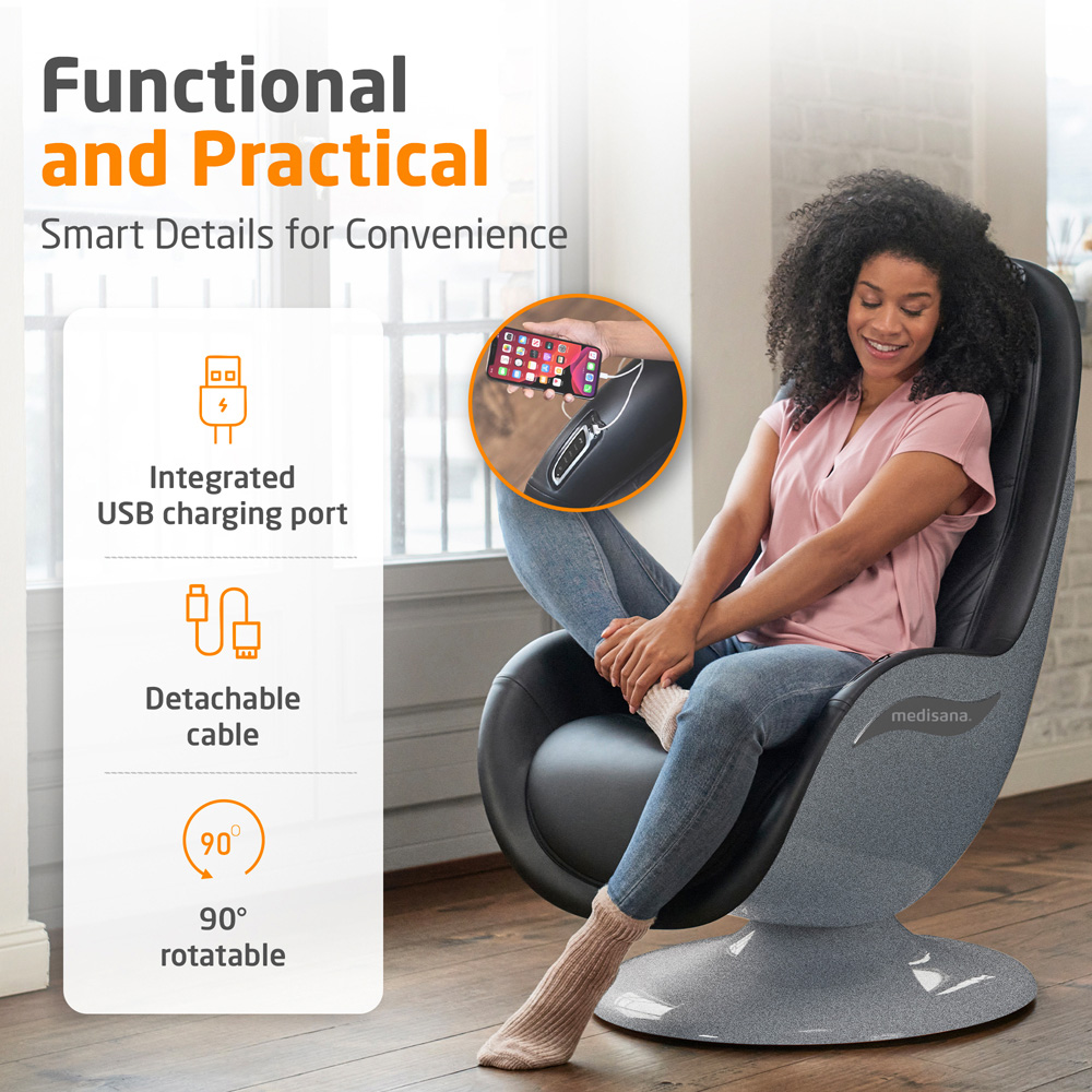Medisana RS 670 Dark Grey Massage Lounge Chair with Footstool Image 7