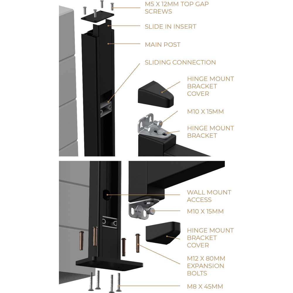 Readymade Gates Grey Aluminium Pedestrian Wall Mounted Hinge Gate Post 2000 x 50 x 80mm Image 2