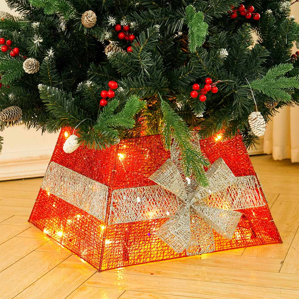 Living and Home Red and White Square Christmas Tree Collar Basket Image 2