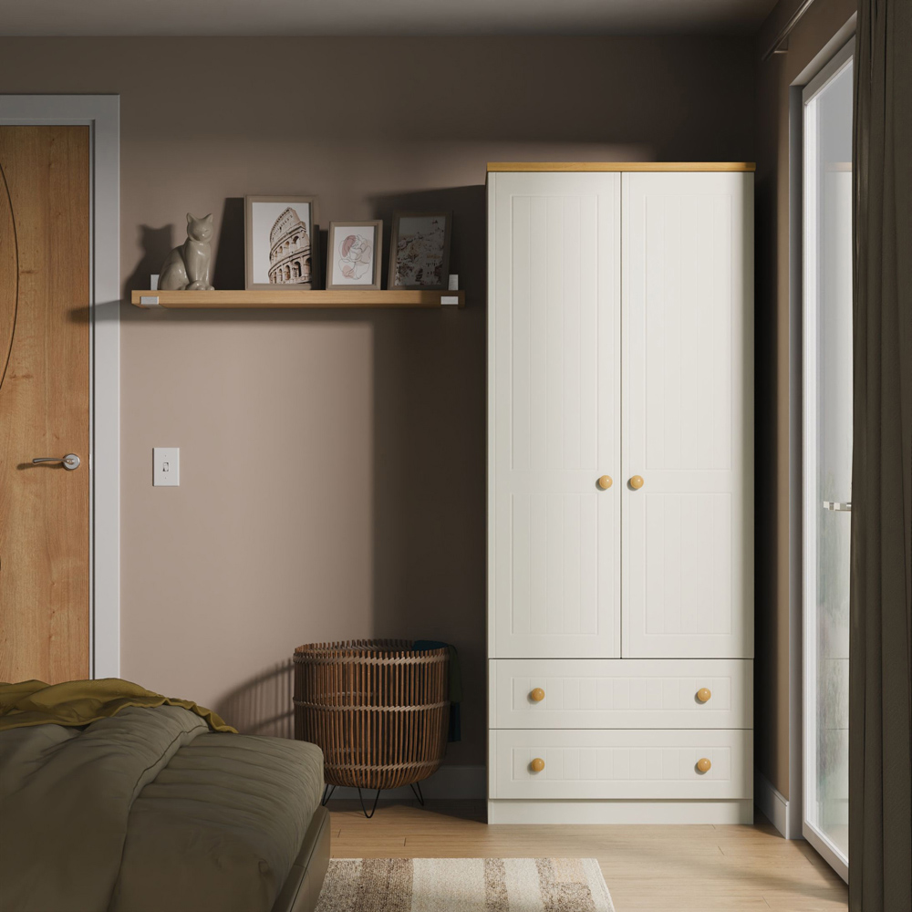 Crowndale Warwick 2 Door 2 Drawer Cream Ash and Oak Double Wardrobe Image 8