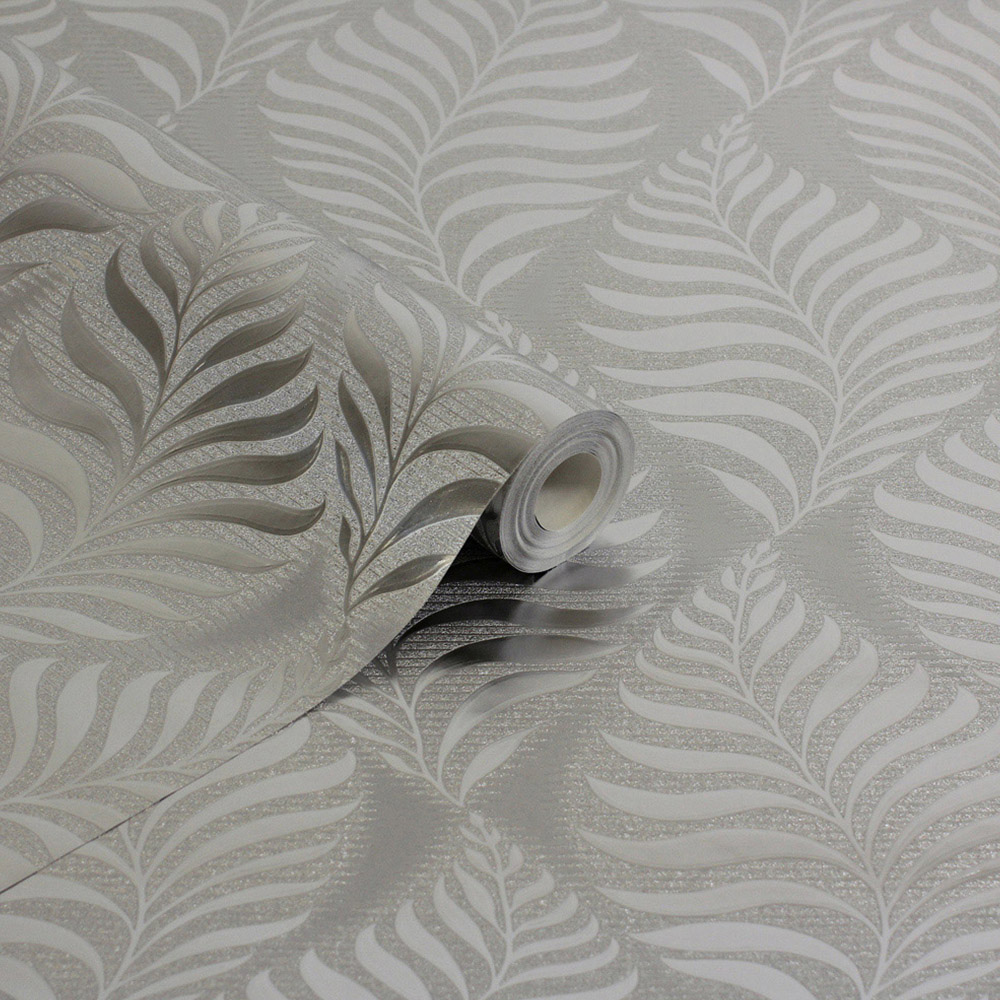 Arthouse Foil Embossed Leaf Silver Wallpaper Image 2