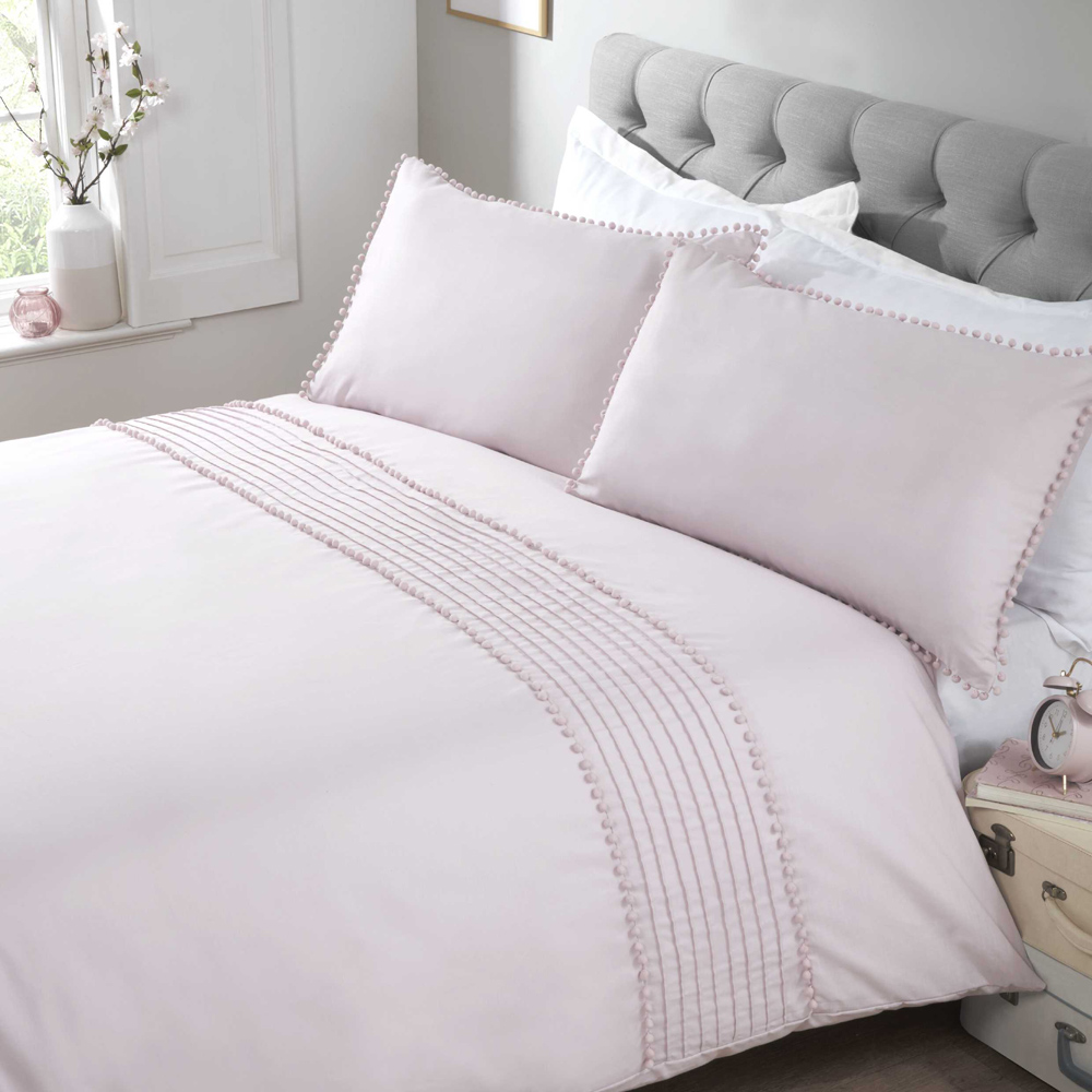 Rapport Home Pom Poms Super King Blush Duvet Set Image 1