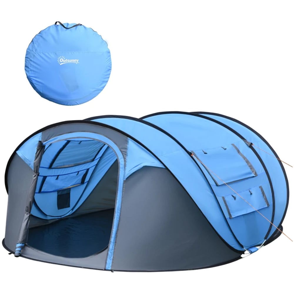 Outsunny 4 to 5 Person Pop up Waterproof Camping Tent Sky Blue Image 1