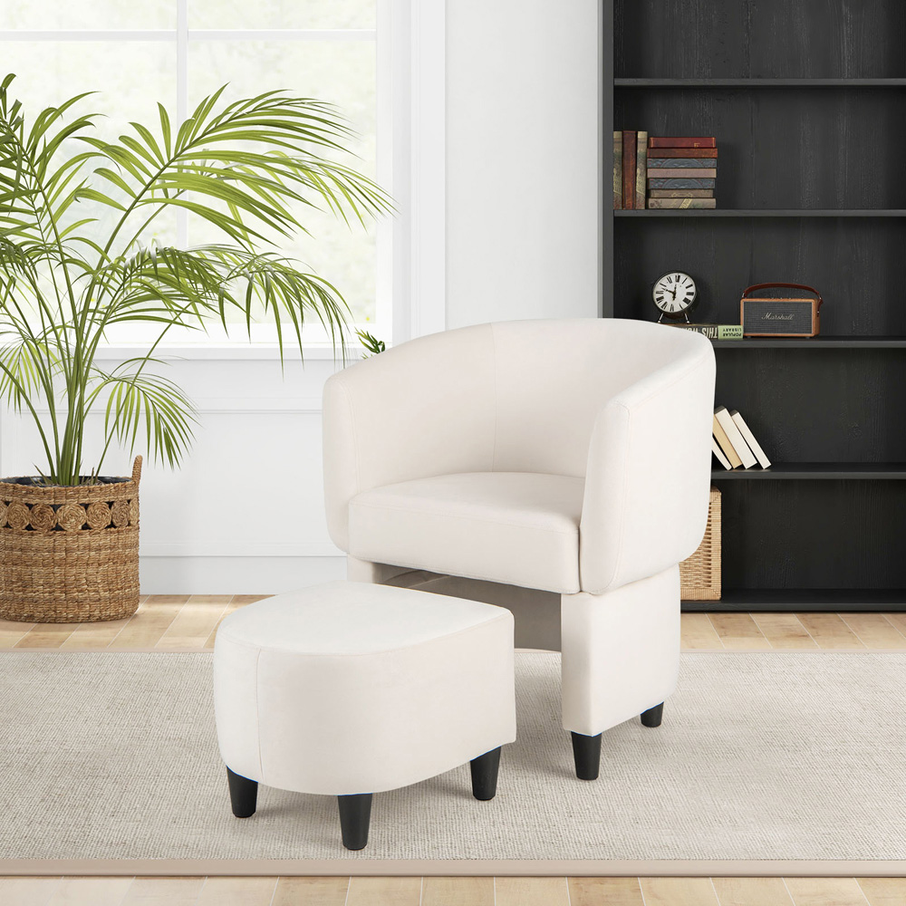 Costway Beige Upholstered Velvet Armchair with Ottoman Image 3