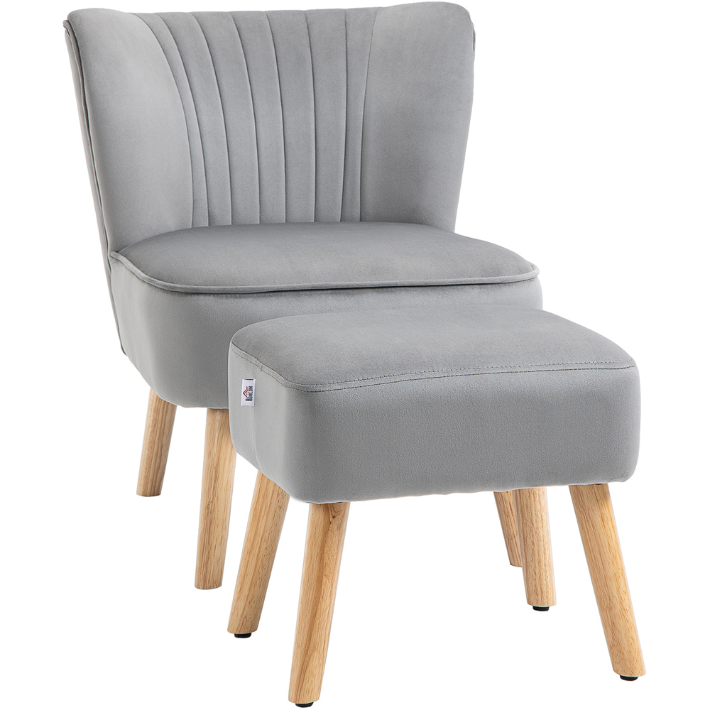 Portland Grey Tufted Accent Chair with Footstool Image 2