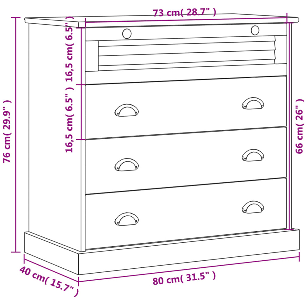 vidaXL Vigo 4 Drawer Brown Solid Pine Wood Chest of Drawers Image 9