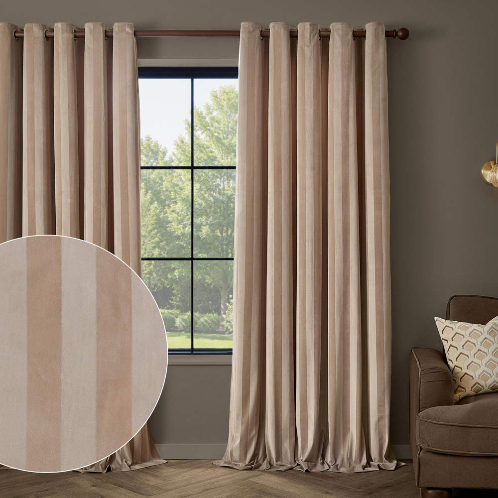 Paoletti Regency Grey Stripe Velvet Lined Eyelet Curtains 168 x 183cm Image 2