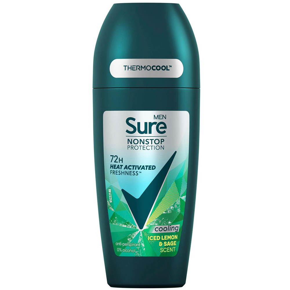 Sure Men Nonstop Protection Iced Lemon and Sage Antiperspirant Deo Roll On 50ml 6 Pack Image 2