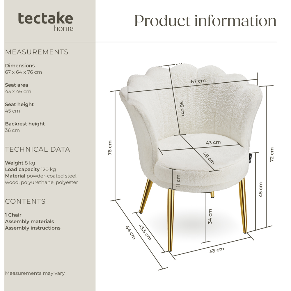 tectake Stella Cream and Gold Faux Fur Armchair Image 9